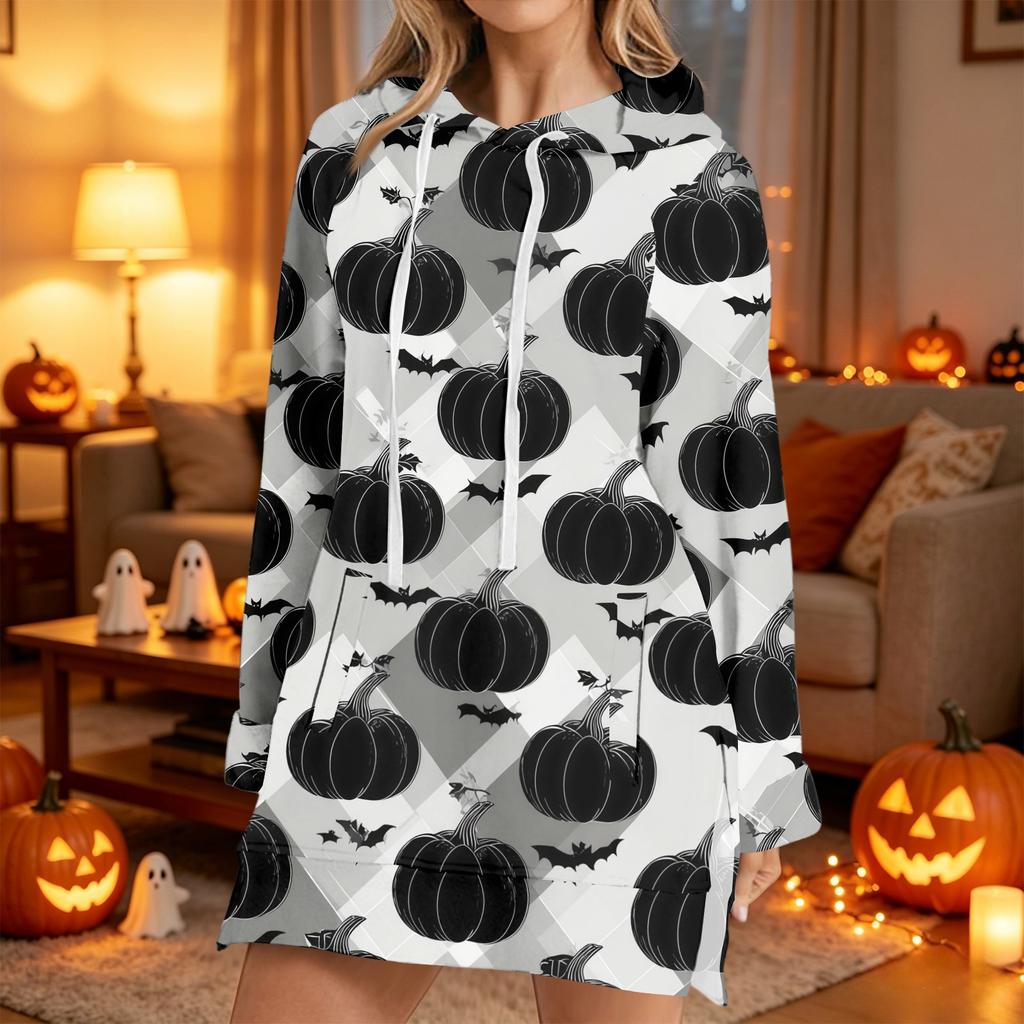 Women's Casual Long Sleeve Halloween Print Pullover Hoodie Sweatshirt
