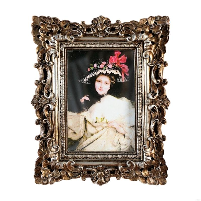 Античная богато украшенная прямоугольная фоторамка для настольного или настенного размещения, винтажная фоторамка, декоративная фоторамка для домашнего декора J0MC