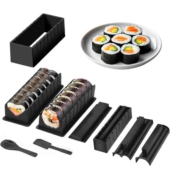 10 Stück DIY Sushi-Herstellungs-Set mit 8 Formen Lebensmittelgeeignetes PP-Formen-Set für Anfänger Spülmaschinenfest Kreativer Sushi-Roll-Maker für Hauspartys