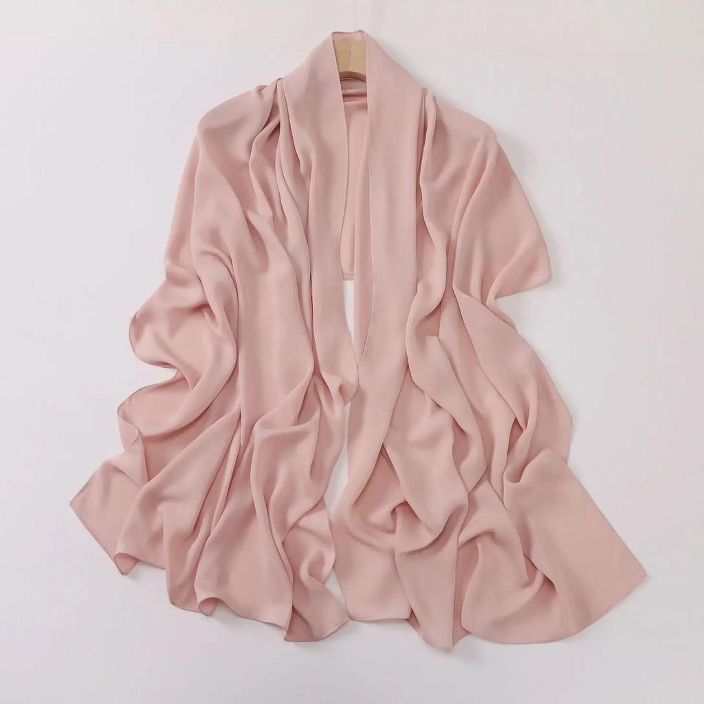 High Quality Satin Chiffon Hijab Scarf Shawls Drape Long Scarf Women'S Pleated Scarf Big Size Turbans For Women Krepp Hijabs