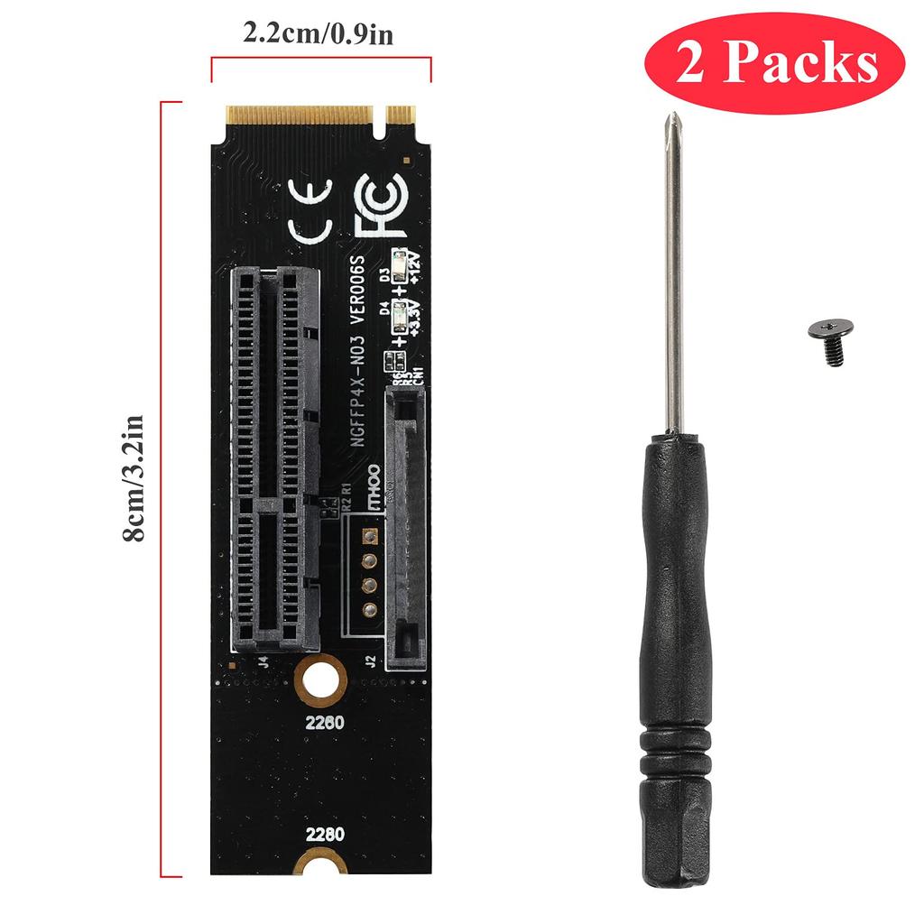 MZHOU 2-Pack M.2 Key Transfer PCI-E 1X4X Card To M.2 NGFF Adapter Card (2 Packs)