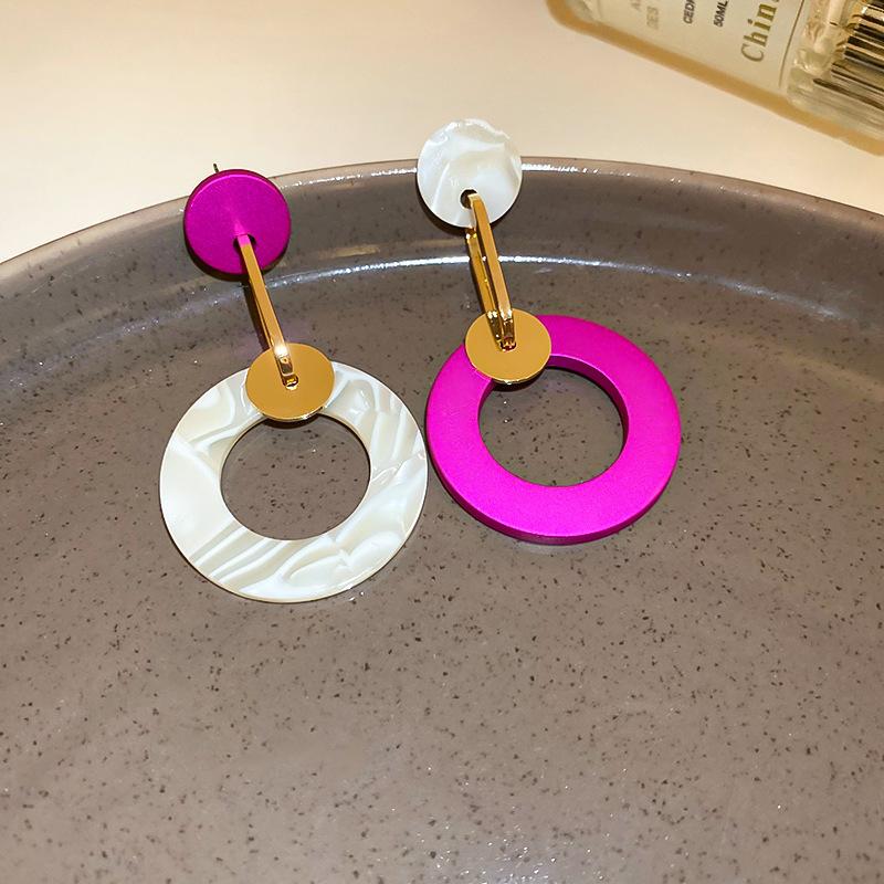 Dopamine Geometry Element Ring Earrings Women's Round Face Explosion Premium Sense Earrings Niche Design Stud Earrings Sweet Earrings