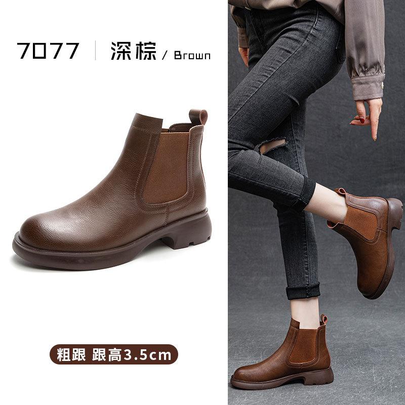 

Кожаные универсальные ботинки челси Детские ботинки Мартина на мягкой подошве в британском стиле с грубым каблуком Французские ботинки-сигареты с низким ворсом и круглым носком 35