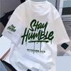 Men White T Shirt Green Ink Drip Graffiti Inspirational Cursive Letter Double Side Print Crew Neck Loose Oversized Streetwear