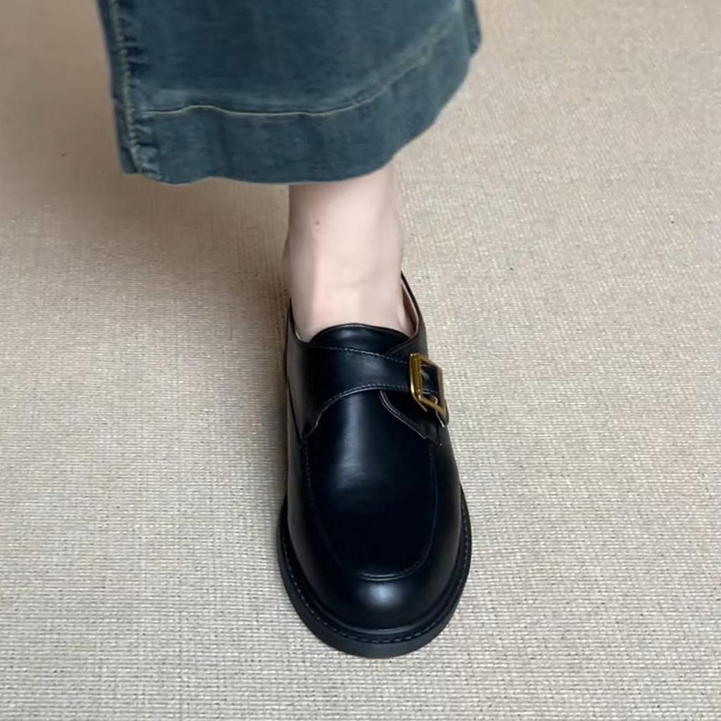 Cowhide version~ platform loafers women's spring and autumn 2025 platform single shoes black one-pedal British style small leather shoes