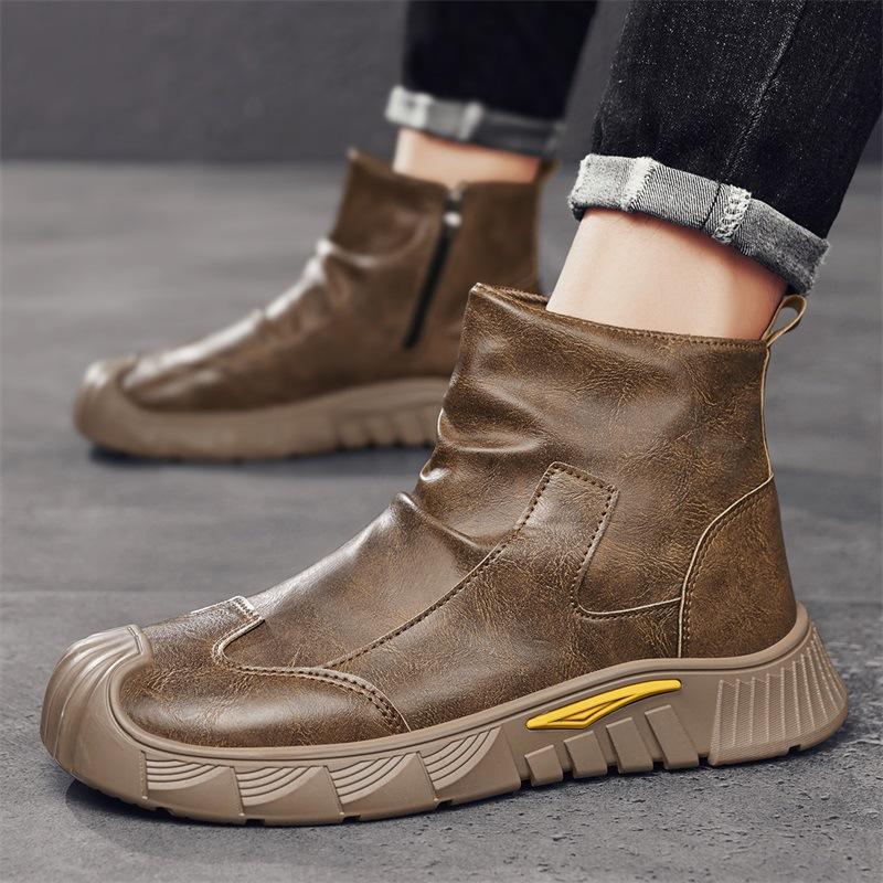 

High top leather shoes platform locomotive Martin boots casual soft leather short boots 44 хакі