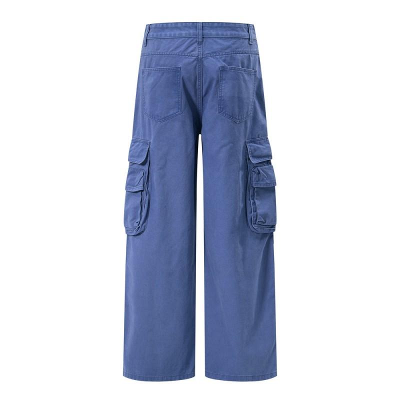 Mens Loose Straight Leg Cargo Pants Streetwear Vintage Multi-Pocket Casual Trousers
