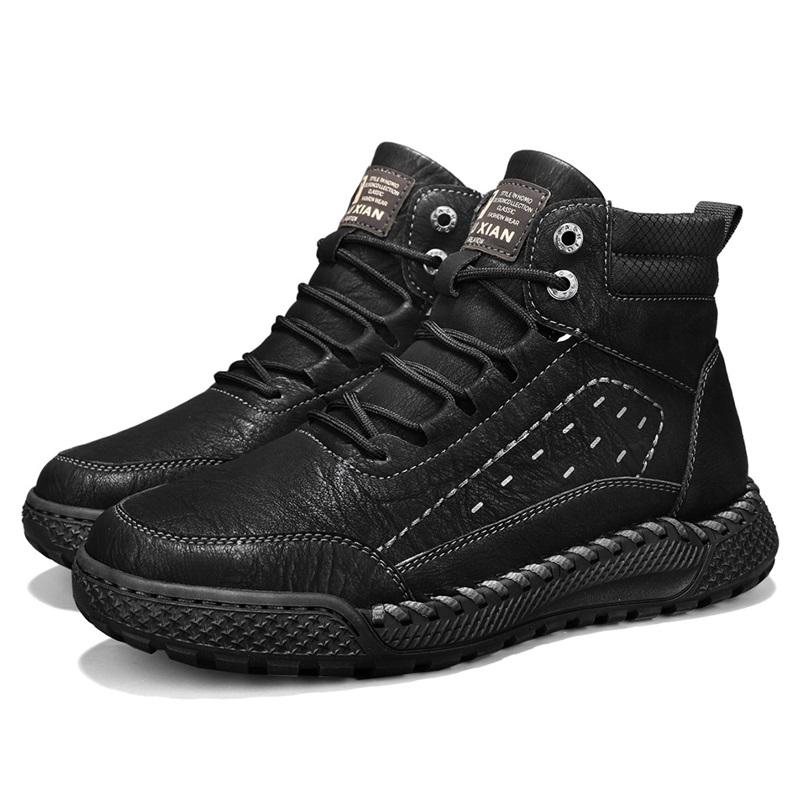 Pánská retro volnočasová obuv Podzim/Zima Hovězí štípenka Pánské boty Pohodlné motocyklové boty Zimní boty