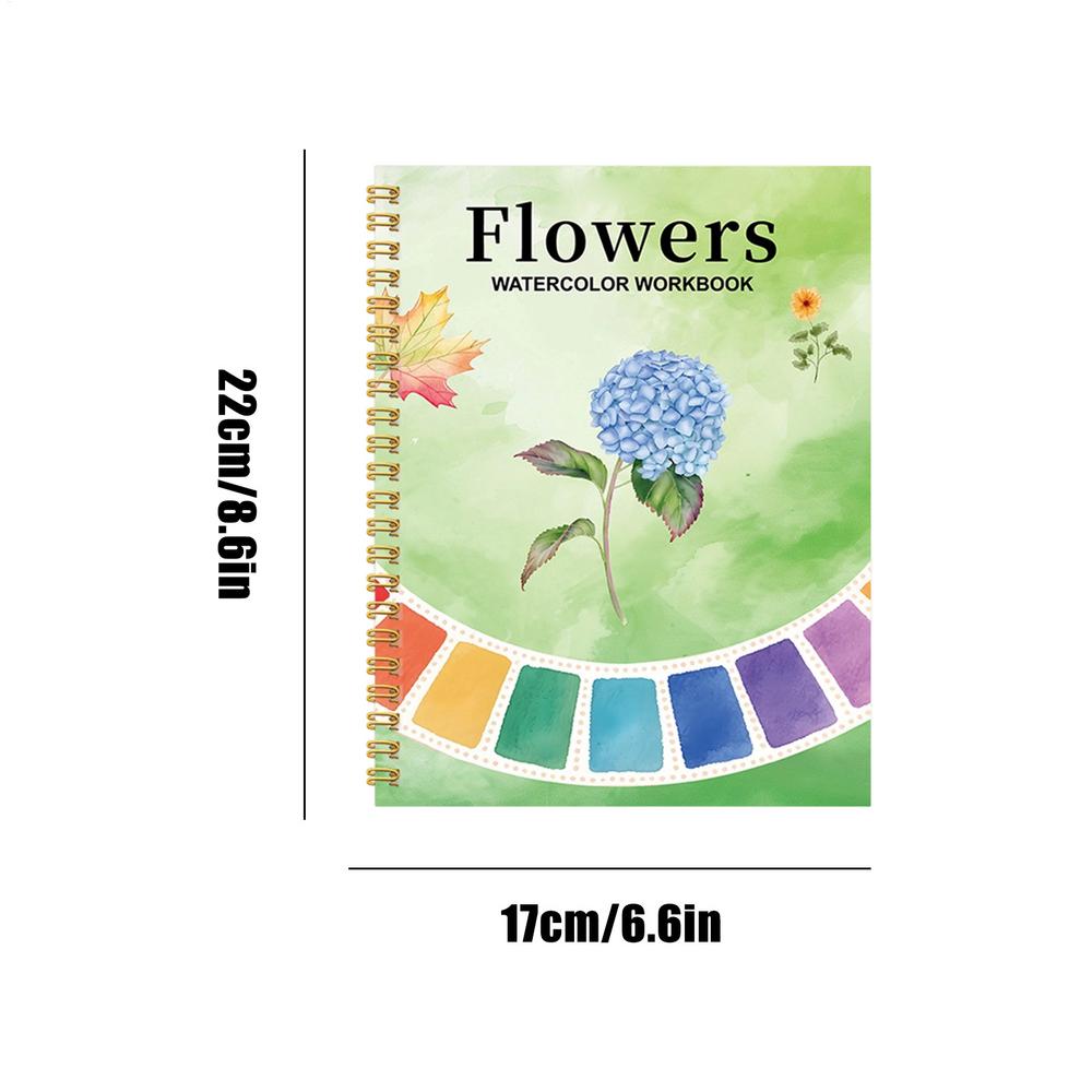 Watercolor Painting Workbook with 12-Color Paints & Brush, All-in-One Art Practice Book for Beginners, Kids, Adults
