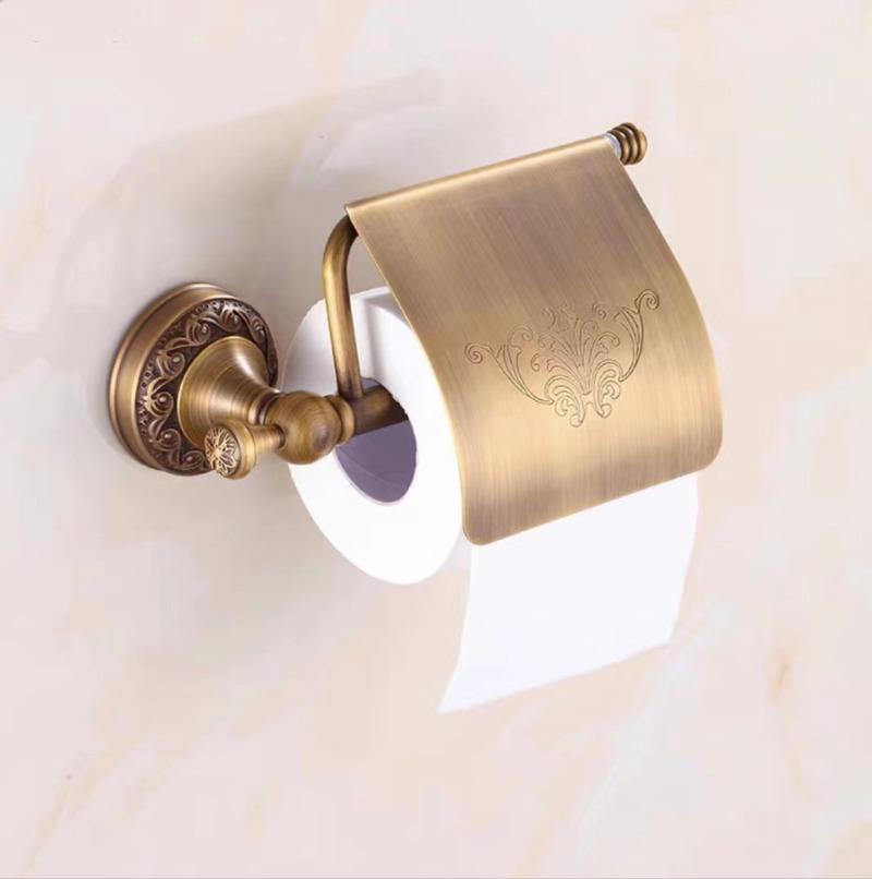 Solid Brass Carved Bathroom Wall Storage Towel Rack, European Antique Bath Towel Holder, Bathroom Hardware Accessory Set