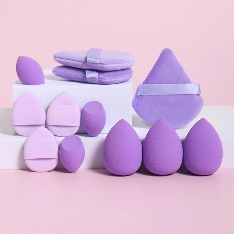 Set de 12 Esponjas de Maquillaje Multiusos, Hecho de 3 Borlas para Polvo Suelto, 3 Mini Borlas para Cojín de Aire, 3 Huevos de Belleza y 3 Mini Belleza