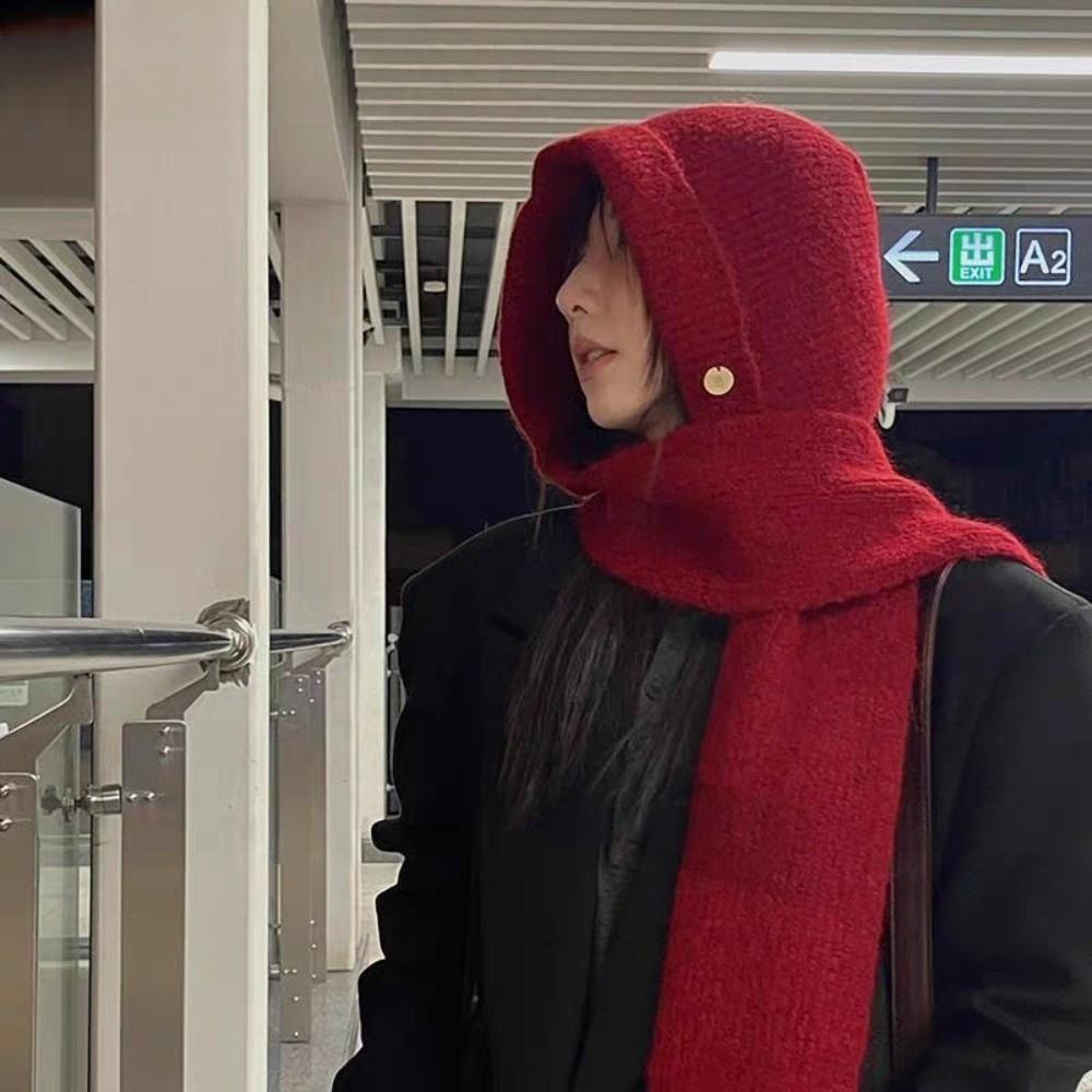 Warm Knitted Winter Balaclava Neck Protection One-Piece Scarf Cap Fashion Hooded Hat Women