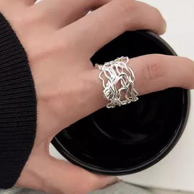 Copperhollow Out Line Ring For Women Irregular Mesh Punk Geometric Jewelry Gift