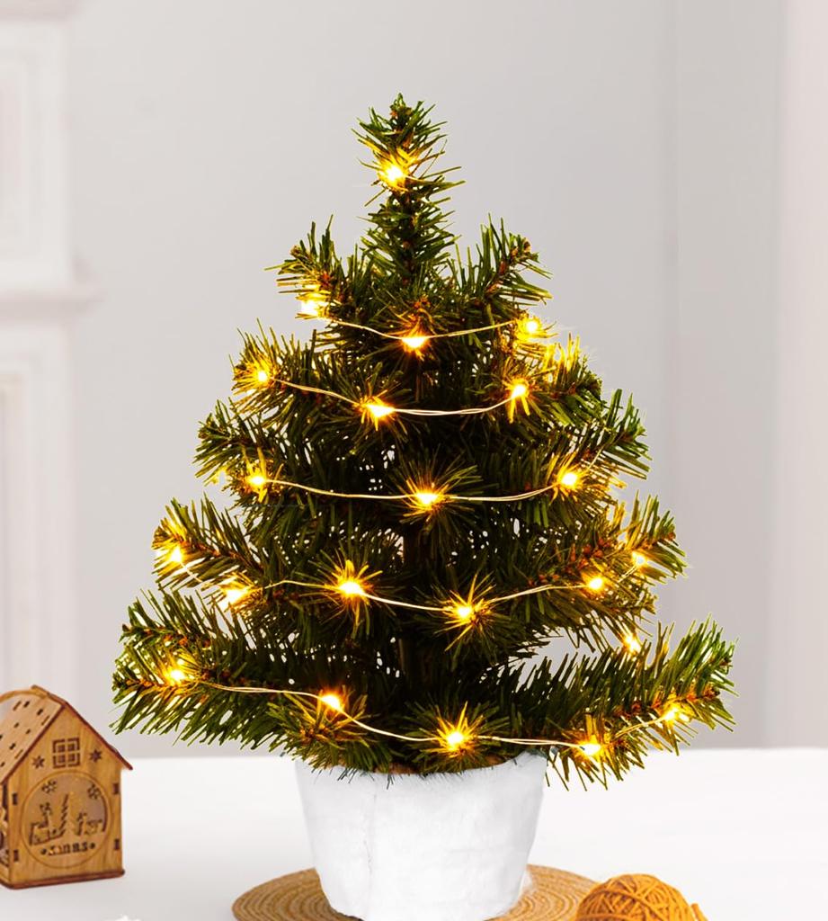 DINETTE Mini Tabletop Christmas Tree with LED Lights, Timer Function, Remote Control, Glowing Ornament, Indoor Decoration (Body Only, 35cm)