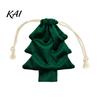 Reusable Fabric Gift Wraps Christmas Tree Shaped Bag, Drawstring Treat Goody Bags with Pompoms Durable Polyester Sacks Bells, Winter Present Wrapping
