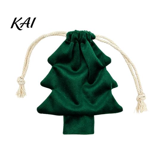 Reusable Fabric Gift Wraps Christmas Tree Shaped Bag, Drawstring Treat Goody Bags with Pompoms Durable Polyester Sacks Bells, Winter Present Wrapping