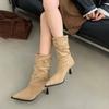 Fashion fine boots 2025 autumn and winter thin strap pointed suede thin heel high boots but knee high heel boots women's shoes