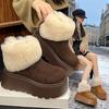 Thick-soled snow boots new frosted leather cotton shoes cashmere winter velvet warm muffin short boots