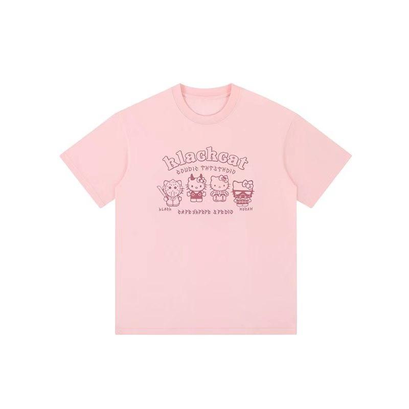 Sanrios 2026 Summer New Collection  HelloKitt Graffiti Cartoon Print Pure Cotton Breathable Womens ShortSleeved TShirt S