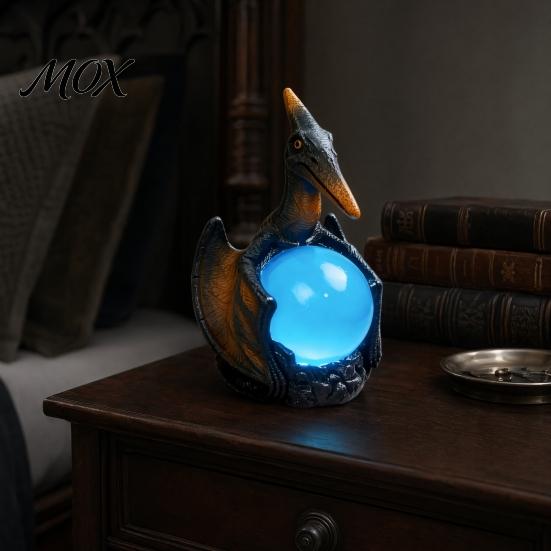 Intricate Dragon Resin Lamp Pterosaur Night Light, Gothic Table with Glowing Faux Crystal Warm Desk Ball, Fantasy Decor for Bedroom Office,