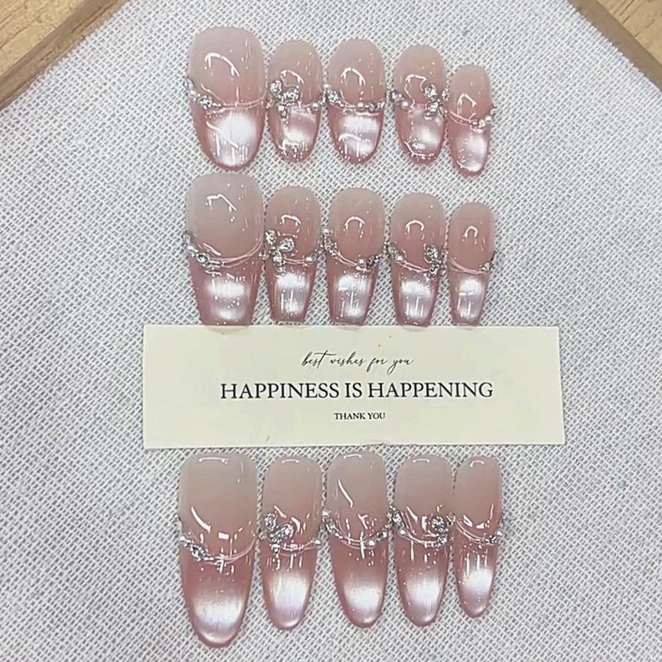 

Hand-wearing Argentina Summer New Starry Zircon French Light Chasing Cat Eye Nail Art Patch Large L