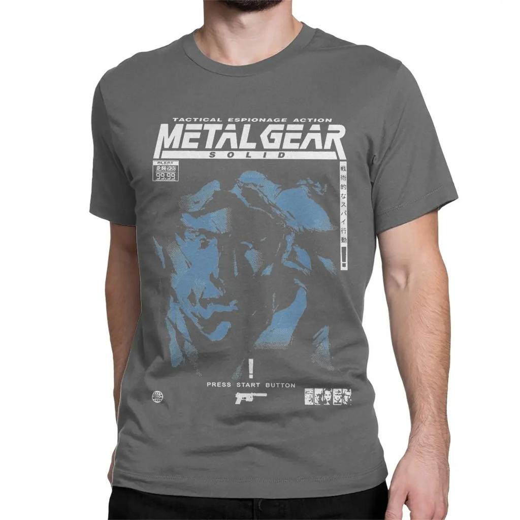 Herren Damen MGS1 Solid Snake Spiel T-Shirt Metal Gear Baumwolle Oberteile Lustige Kurzarm Rundhals T-Shirts Klassische T-Shirts