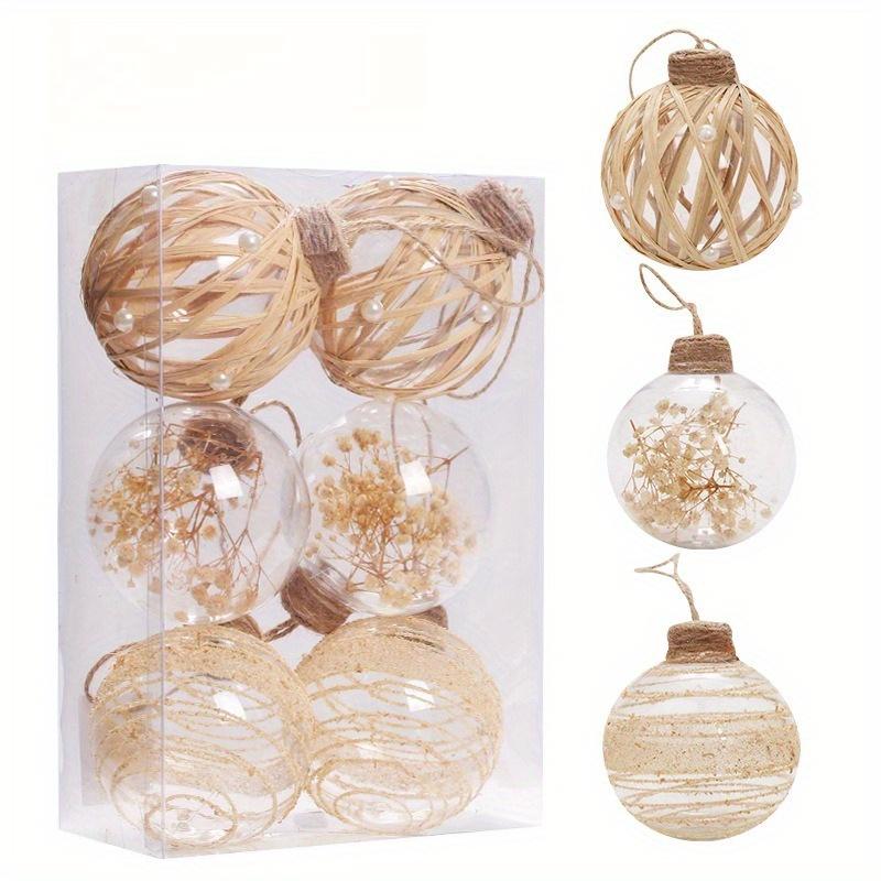 6Pcs Christmas Ornaments Transparent PET Hemp Rope Christmas Balls Set of 6 for Outdoor Yard Patio Garden Home Holiday Party Decorations