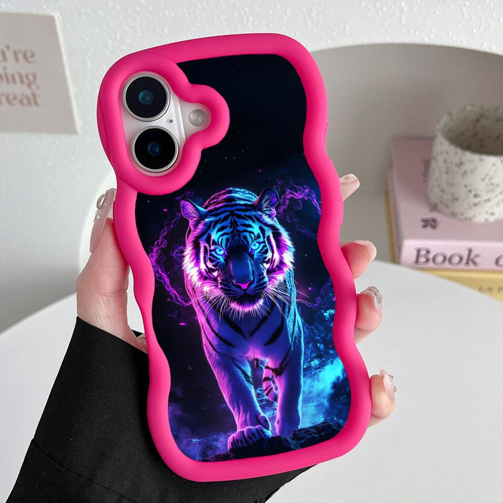 Tiger Neon Golfrand TPU Mobiele Telefoonhoesje voor iPhone 17 16 15 14 13 12 11 Air Pro Max Plus Kleurrijke Cover