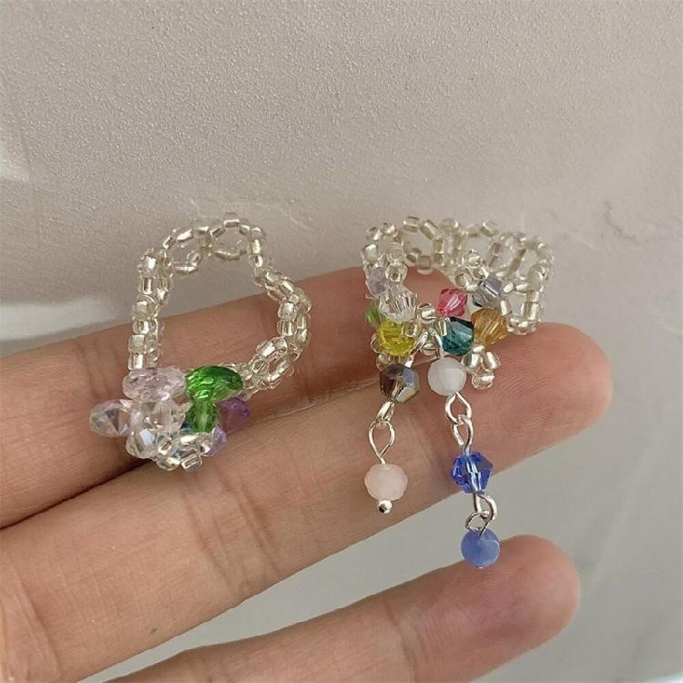Anillos Florales de Cristal Ajustables de 2 Piezas Borlas de Dopamina Anillos de Dedo de Flor Joyería