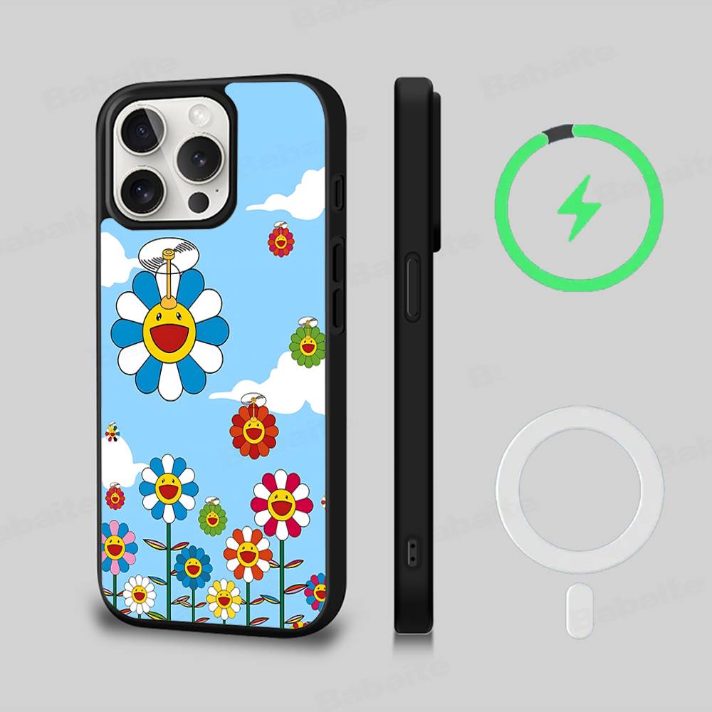 Art T-Takashi M-Murakamis Black For Magsafe Magnetic Phone Case For iPhone 16 15 17 Pro Max 11 12 13 14 Plus Cover