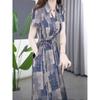 Summer Fashion Floral Print Dress Women Elegant Sash Waist Slim Midi Dress Stylish Personality