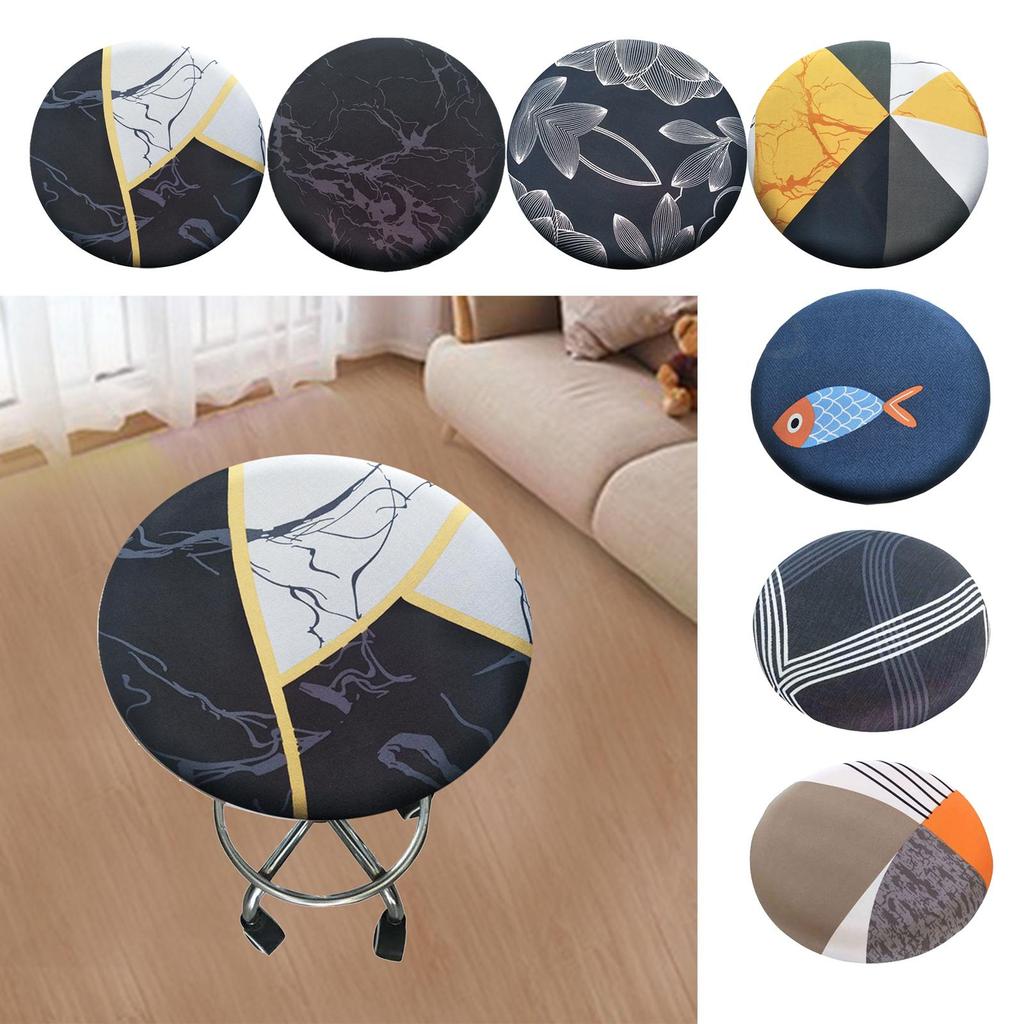 Stretchy Round Bar Stool Cover, Washable Barstool Chair Seat Cover Printed, Non