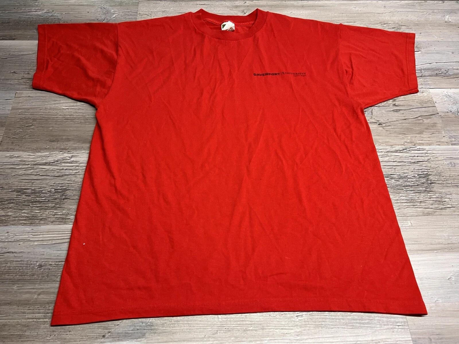 

Vintage Davenport University T-Shirt Faded Logo Collegiate Tee Red Mens Size XL L