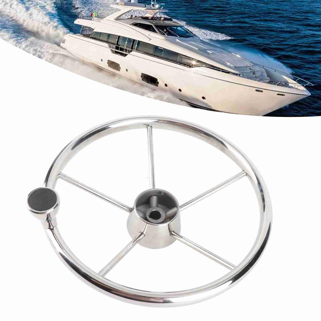 13.5in 5 Spoke Steering Wheel with Knob Stainless Steel Universal Marine Boat Accessories