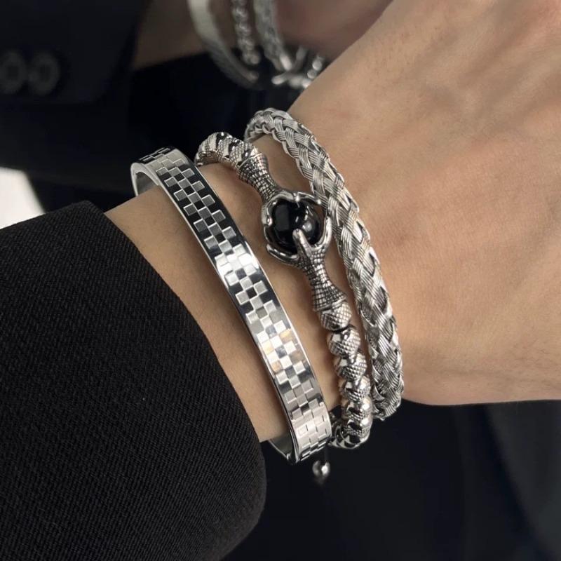 Titanium Steel Jewelry - Twisted Braid Steel Wire Open Bracelet for Men - Simple and Elegant Style - Stainless Steel