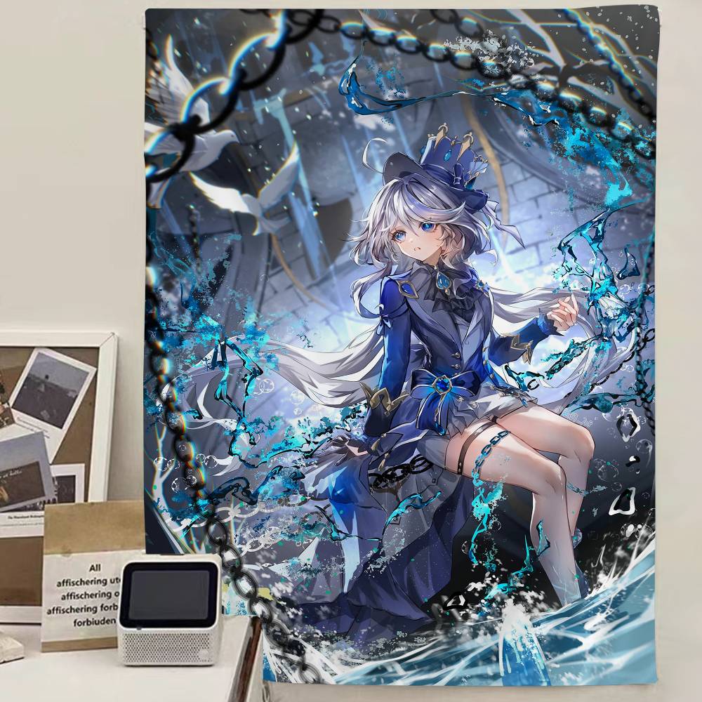 G-Genshin I-Impact F-Furina Anime Tapestry Art Science Fiction Room Home Decor Wall Art Decor