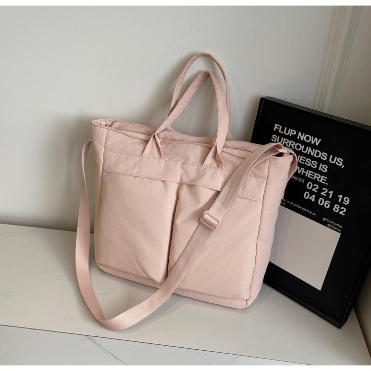 Tote Bag Women Large Capacity 2-Way Multi-Pocket Handheld Casual Minimalist Shoulder Crossbody Bag College Student Class Bag