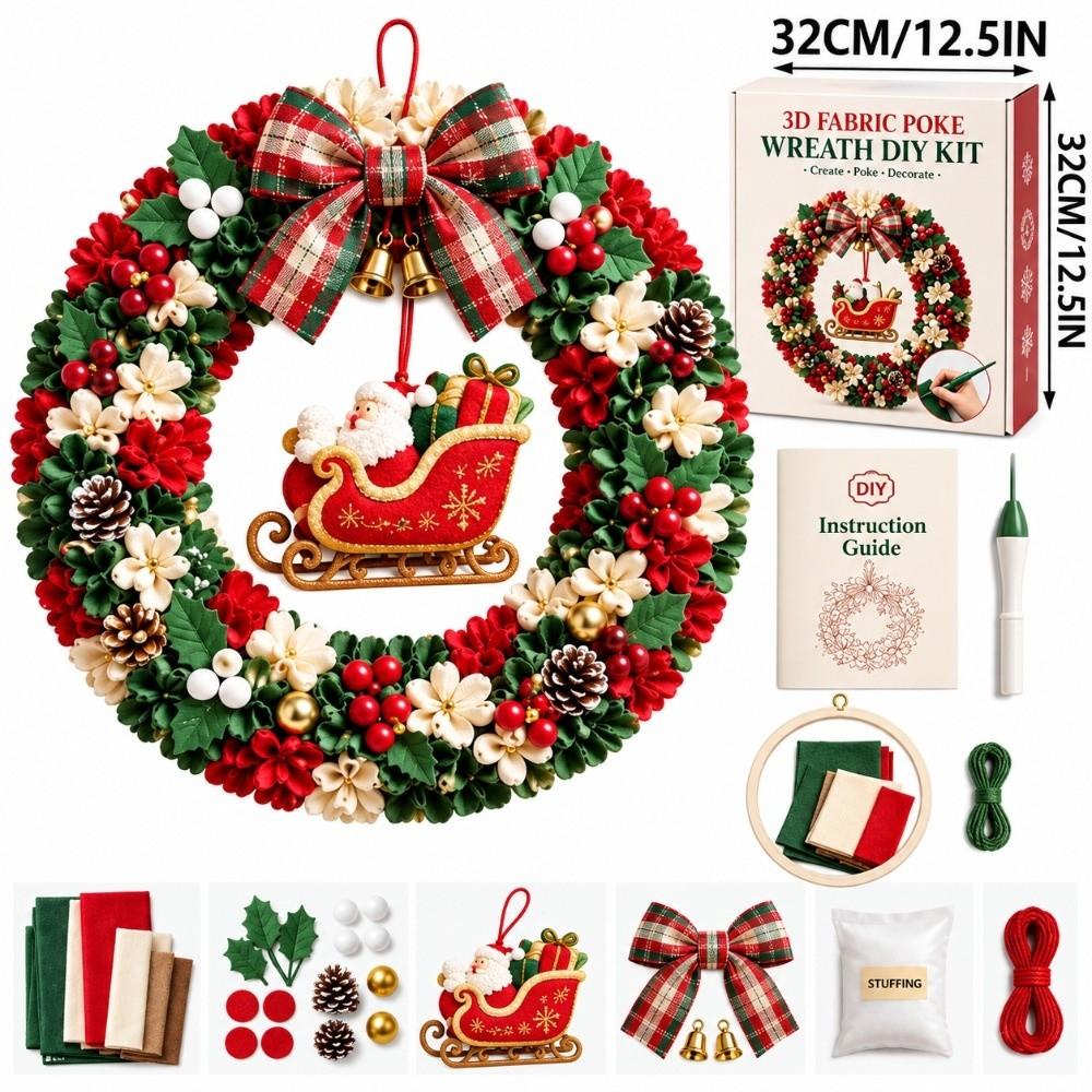 1 Set No Sewing Punch Needle Wreath DIY Kit Pre Cut Shape Holiday Wreath Decoration Kit  Home