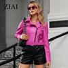 ziai Short Faux Leather Jacket Women Lapel Slanted Zipper Loose Waterproof Trench Coat Fashion PU Coat Streetwear ZP-23812