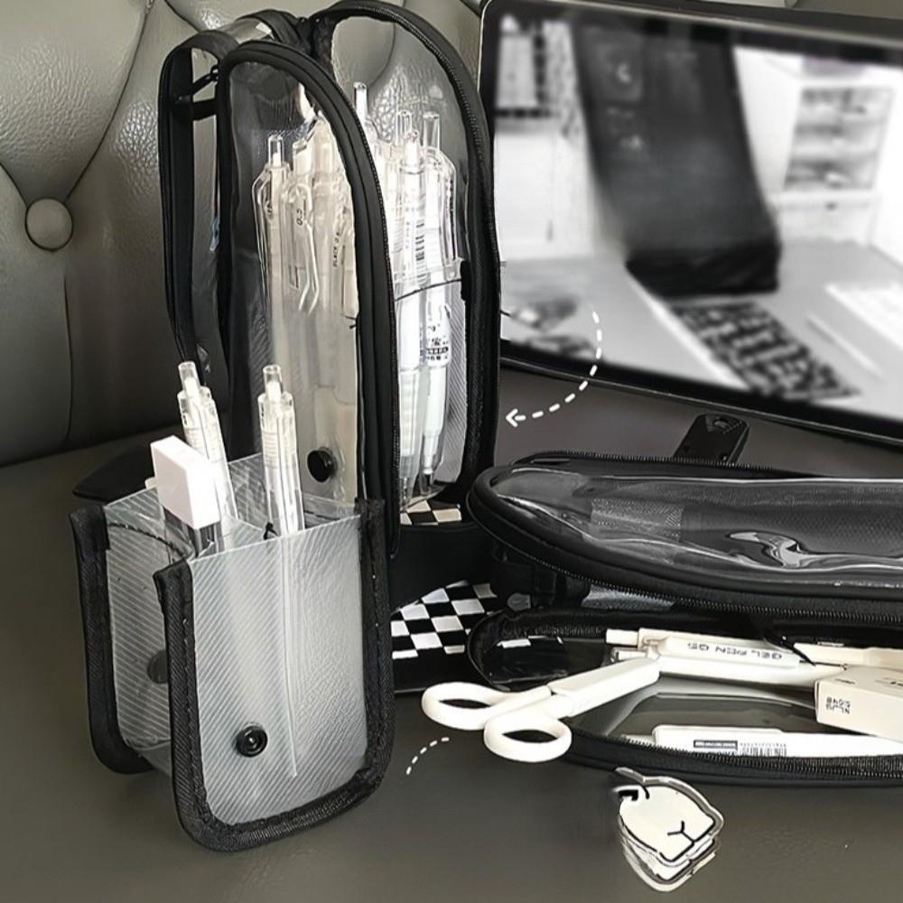 Portable Standing Pencil Case 2-in-1 Design Drawer-type Pencil Case School Supplies