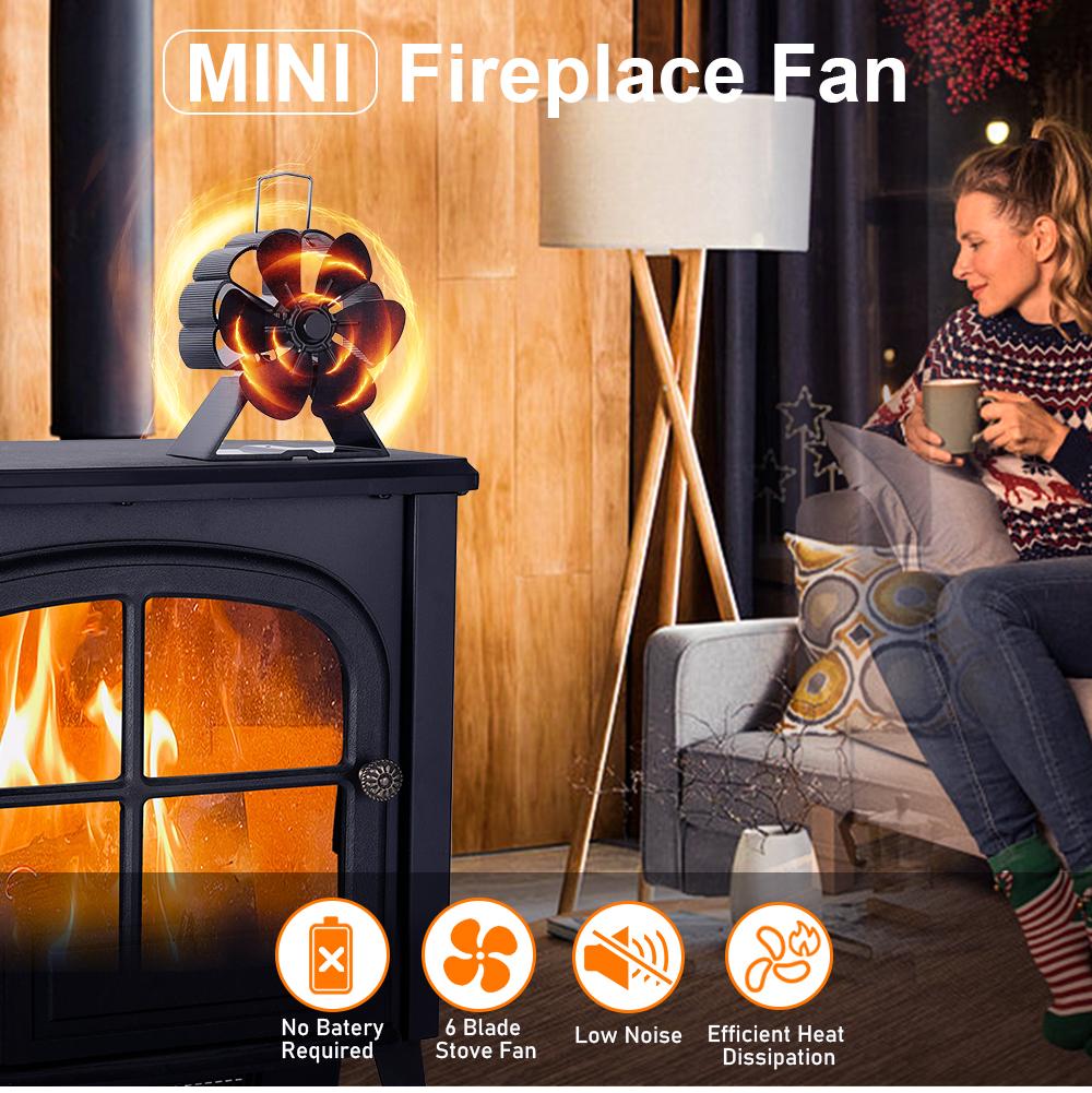 Mini 6 Blade Fireplace Fan Heat Powered Stove Fan Log Wood Burner Eco-fan Quiet Home Firewood Heater Efficient Heat Distribution