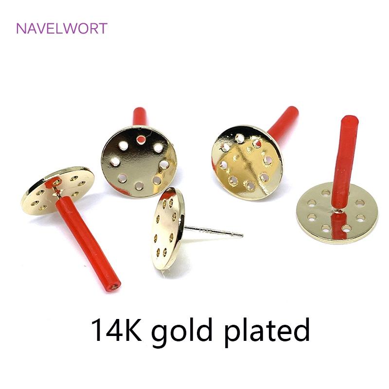 

S925 Sterling Silver Needle 14K Gold Plated Many Holes Round Stud Earring Findings For DIY Earring Making Supplies 4 pieces