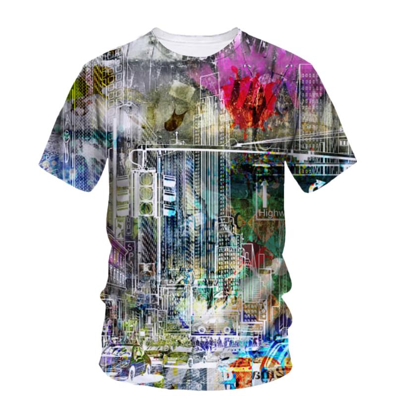 Streetwear Artistic Graffiti T-shirts 3D Printing Round Neck Short Sleeves Summer Comfortable Hip Hop Men's T-shirts