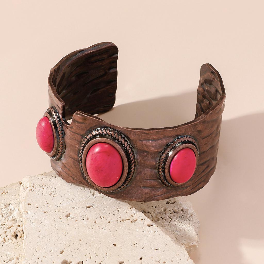 Cross Border Hot Retro Ethnic Style Inlaid Turquoise Bracelet For Women Of The Miao Ethnic Group Carved Into Old Bohemian Style Accessories