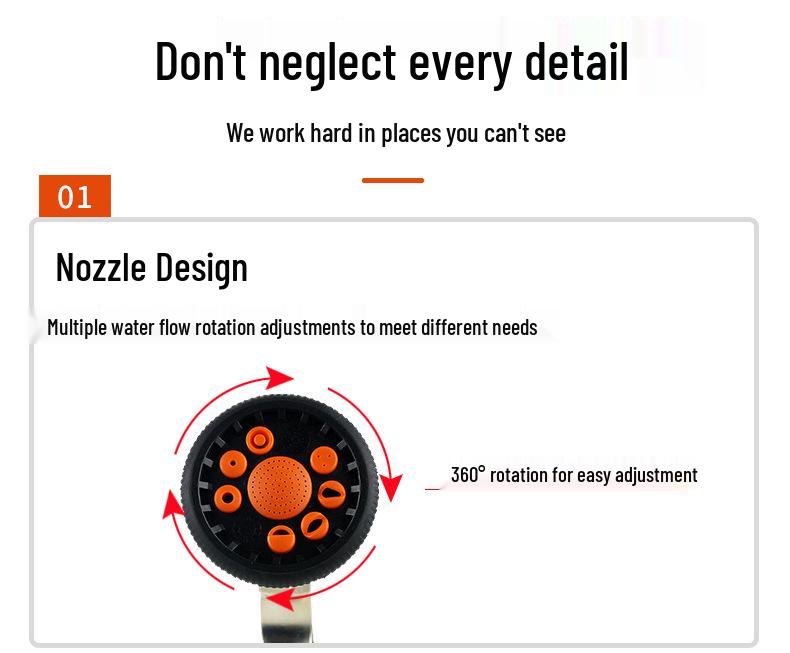 Electroplated Multifunctional High-Pressure Water Gun with 9-Function Metal Gold Trigger Spray for Flower Watering