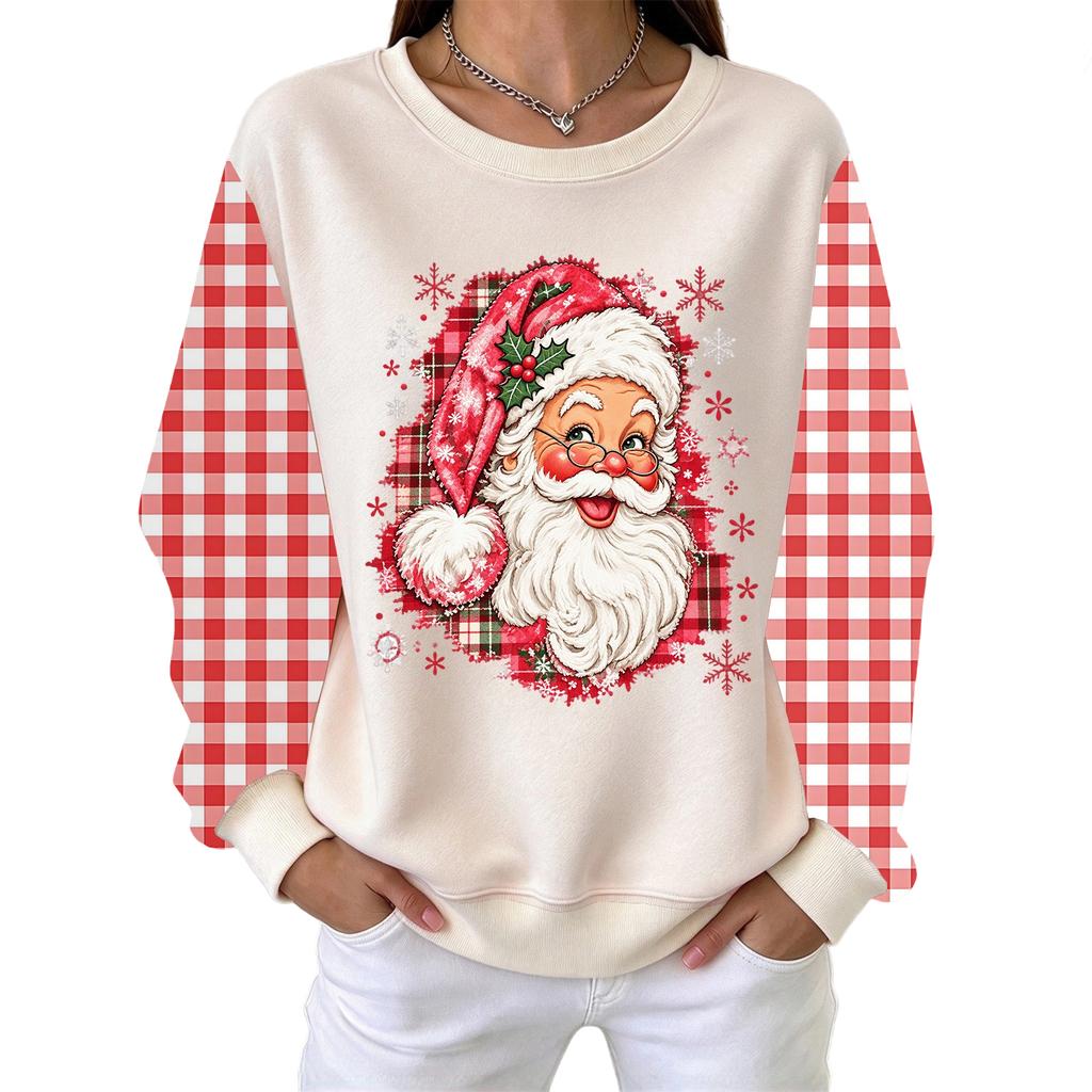 Women's Casual Christmas Print Crewneck Pullover Sweatshirt for Holiday Everyday Wear