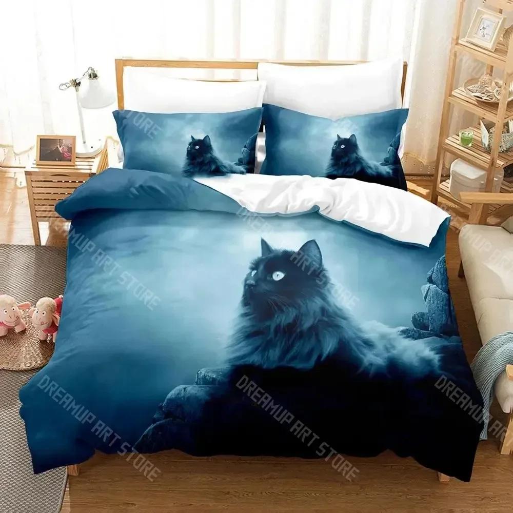 Cute Artistic Cat Bedding Set Single Twin Full Queen King Size Bed Set Adult Kid Bedroom Duvetcover Sets Anime Cat