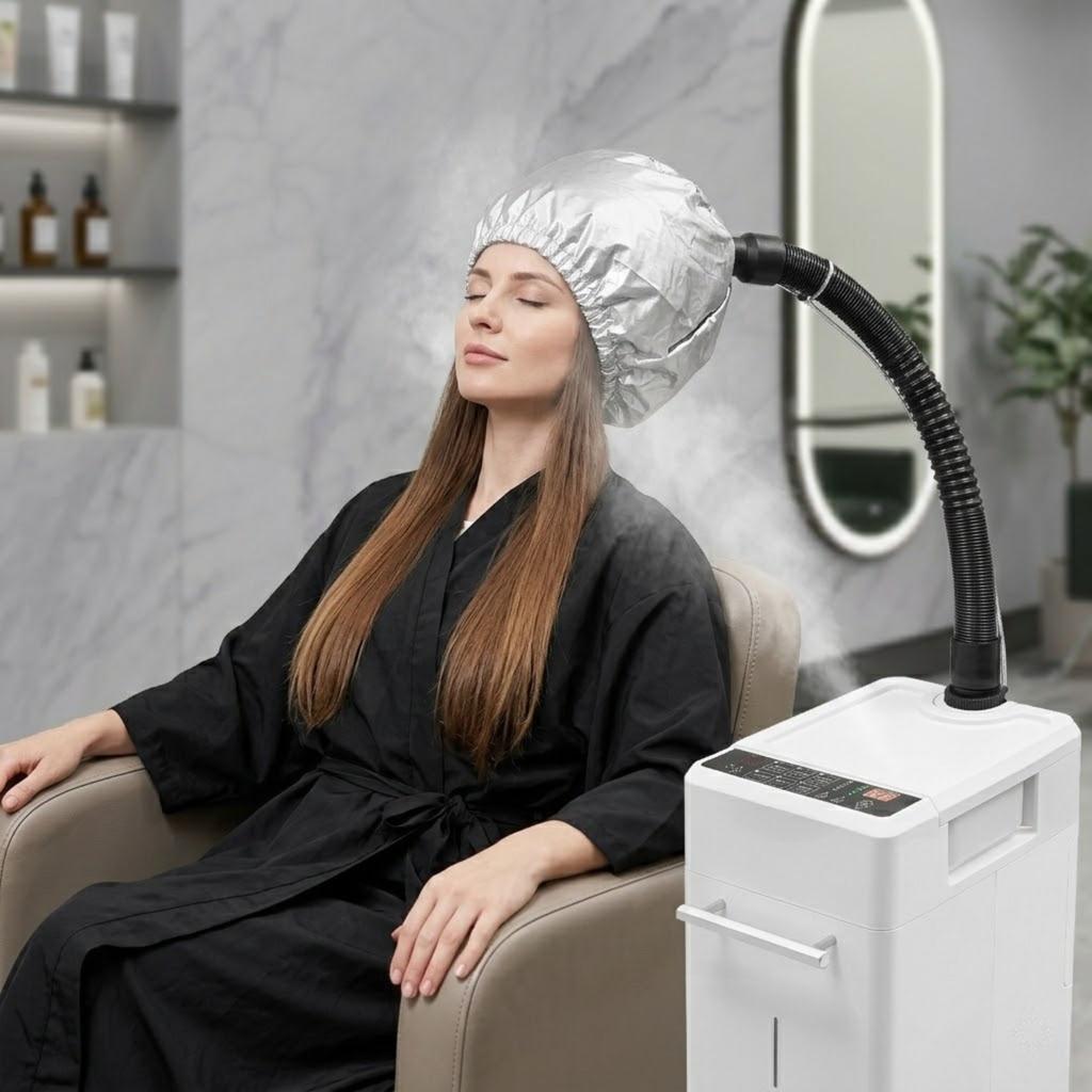 Nano Hair Steamer Machine Beauty Salon Free Standing Micro Mist Hair Care Repair Perming Coloring Adjustable Wheels