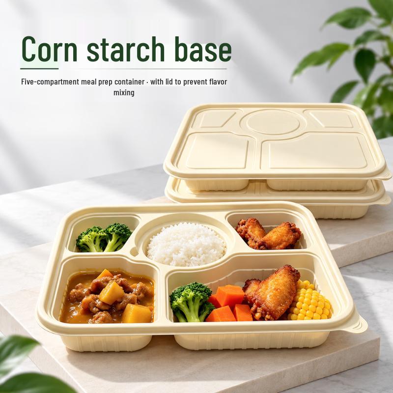 Eco-Friendly Biodegradable Cornstarch Five-Compartment Bento Box