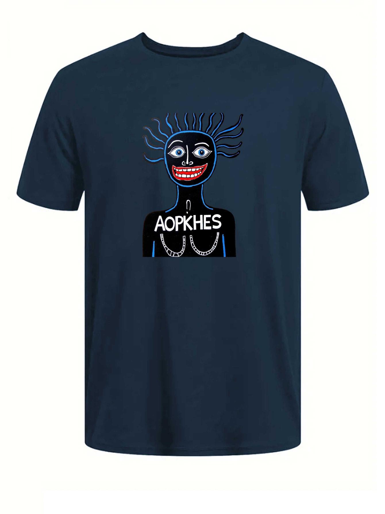 Cotton Blend T-shirt - Summer Casual Crew Neck Tee with Unique Print S